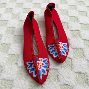 Red Embroidered Women's Shoes